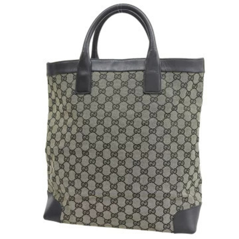 Gucci Handbag Gray GG Logo Navy Blue Canvas Leather